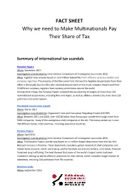 FACT SHEET Why We Need to Make Multinationals Pay Their Share Of