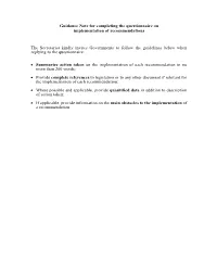 Guidance Note for Completing the Questionnaire on Implementation of Recommendations