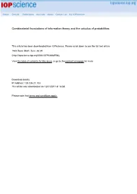 Combinatorial Foundations of Information Theory and the Calculus of Probabilities