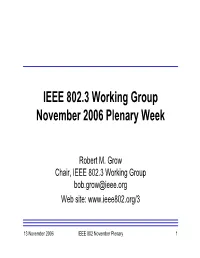 IEEE 802.3 Working Group November 2006 Plenary Week