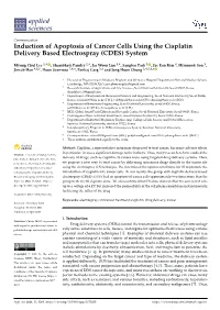 Induction of Apoptosis of Cancer Cells Using the Cisplatin Delivery Based Electrospray (CDES) System