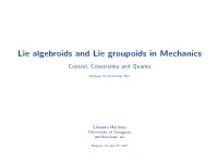 Lie Algebroids and Lie Groupoids in Mechanics, Control, Constraints