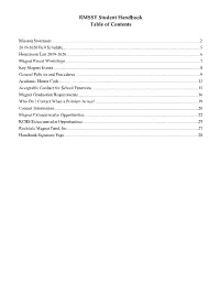 RMSST Student Handbook Table of Contents