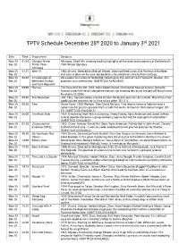 TPTV Schedule December 28Th 2020 to January 3Rd 2021