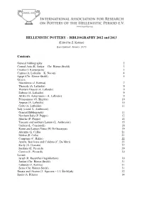 HELLENISTIC POTTERY – BIBLIOGRAPHY 2012 and 2013 (Edited by Z