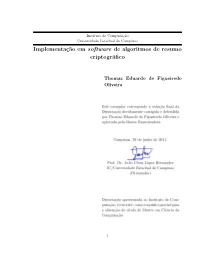 Implementaç˜Ao Em Software De Algoritmos De Resumo Criptográfico
