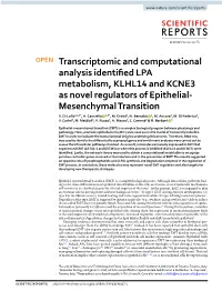 Transcriptomic and Computational Analysis Identified LPA Metabolism