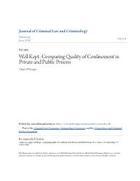 Comparing Quality of Confinement in Private and Public Prisons Charles H
