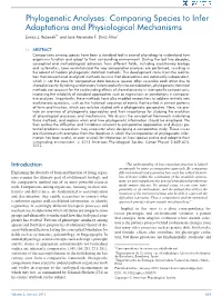 Phylogenetic Analyses: Comparing Species to Infer Adaptations and Physiological Mechanisms Enrico L