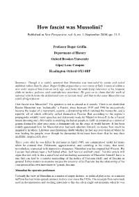 How Fascist Was Mussolini? Published in New Perspective, Vol
