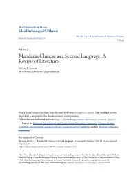 Mandarin Chinese As a Second Language: a Review of Literature Wesley A
