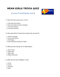 Mean Girls Trivia Quiz