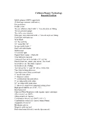 Collision Repair Technology Required Tool List