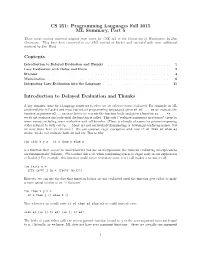 CS 251: Programming Languages Fall 2015 ML Summary, Part 5