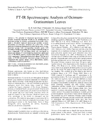 FT-IR Spectroscopic Analysis of Ocimum- Gratissmium Leaves