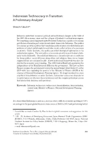 Indonesian Technocracy in Transition: a Preliminary Analysis*