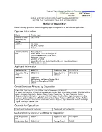 Notice of Opposition Opposer Information Applicant Information