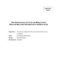 The Promotion of False Or Misleading Health-Related Information Or Practices