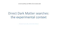 Direct Dark Matter Searches: the Experimental Context