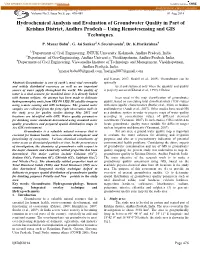 Hydrochemical Analysis and Evaluation of Groundwater Quality in Part of Krishna District, Andhra Pradesh – Using Remotesensing and GIS Techniques