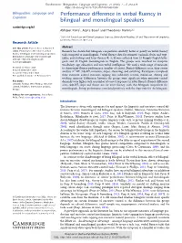 Performance Difference in Verbal Fluency in Bilingual And