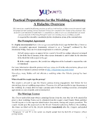 Practical Preparations for the Wedding Ceremony a Halachic Overview