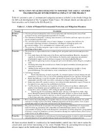 6. Mitigation Measures Designed to Minimise the Likely Adverse Transboundary Environmental Impact of the Project