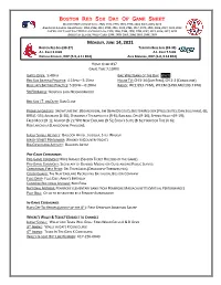 Boston Red Sox Day of Game Sheet Monday,June 14,2021