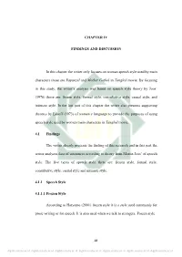 CHAPTER IV FINDINGS and DISCUSSION in This Chapter the Writer Only Focuses on Woman Speech Style Used by Main Characters Those A