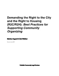 Demanding the Right to the City and the Right to Housing (R2C/R2H): Best Practices for Supporting Community Organizing