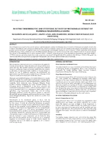 In-Vitro Thrombolytic and Cytotoxic Activity of Methanolic Extract Of