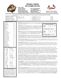 Peoria Chiefs 2014 Game Notes