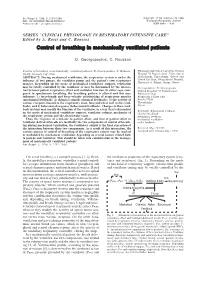 Control of Breathing in Mechanically Ventilated Patients
