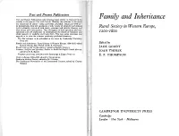 Family and Inheritance Articles in the Journal Past and Present