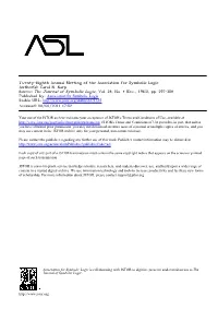 Twenty-Eighth Annual Meeting of the Association for Symbolic Logic Author(S): Carol R. Karp Source: the Journal of Symbolic Logic, Vol