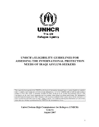 UNHCR's ELIGIBILITY GUIDELINES for ASSESSING THE