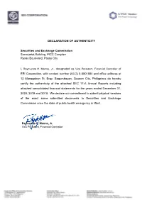 DECLARATION of AUTHENTICITY Securities and Exchange Commission Secretariat Building, PICC Complex Roxas Boulevard, Pasay City EE