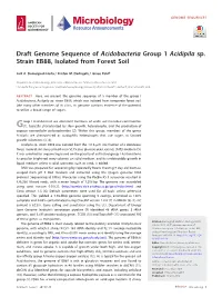 Draft Genome Sequence of Acidobacteria Group 1 Acidipila Sp