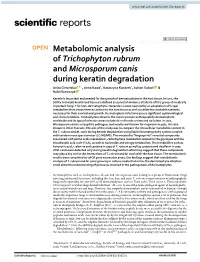 Metabolomic Analysis of Trichophyton Rubrum and Microsporum Canis