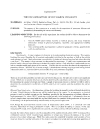 The Decomposition of Potassium Chlorate