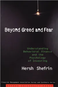 Beyond Greed and Fear Financial Management Association Survey and Synthesis Series
