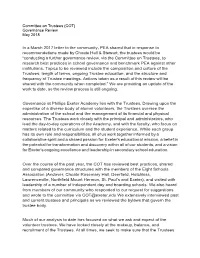 Committee on Trustees (COT) Governance Review May 2018 in a March 2017 Letter to the Community, PEA Shared That in Response to R