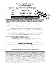 Forensic Digital Photography for Law Enforcement Hosted By: Berrien County Sheriff’S Department Location: 2100 E