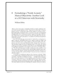 Musical Objectivity: Another Look at a 1915 Interview with Stravinsky