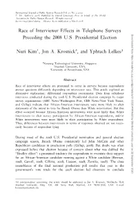 Race of Interviewer Effects in Telephone Surveys Preceding The
