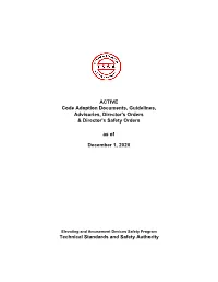 Technical Standards and Safety Authority ACTIVE Code Adoption Documents, Guidelines, Advisories, Director's Orders & Directo
