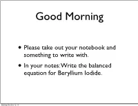 Write the Balanced Equation for Beryllium Iodide