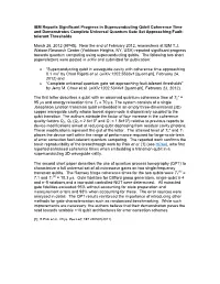 IBM Reports Significant Progress in Superconducting Qubit Coherence Time and Demonstrates Complete Universal Quantum Gate Set Approaching Fault- Tolerant Thresholds