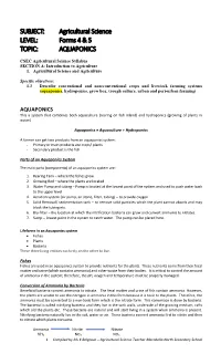 Agricultural Science LEVEL: Forms 4 & 5 TOPIC: AQUAPONICS