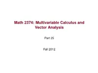 Math 2374: Multivariable Calculus and Vector Analysis